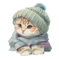 ai genereren schattig kat slijtage breien hoed knus winter waterverf png