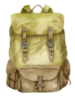 aquarelle ancien sac à dos. main tiré aquarelle illustration de Voyage sac pour aventure ou camping sur isolé transparent Contexte. dessin de bagage pour tourisme voyage ou randonnée. retour paquet. png