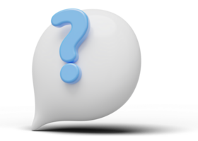 3d question mark bubble icon. Glossy speech balloon for ask FAQ or QA answer symbol on transparent. Talk support messages box online concept. Comment text cloud. Cartoon icon minimal smooth. 3d render png