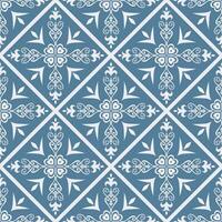Ethnic floral square tile pattern. Ethnic geometric floral shape seamless pattern blue Moroccan style. Mediterranean pattern use for fabric, home decoration elements, upholstery, wrapping. vector