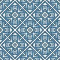 Ethnic floral square tile pattern. Ethnic geometric floral shape seamless pattern blue Moroccan style. Mediterranean pattern use for fabric, home decoration elements, upholstery, wrapping. vector