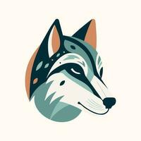 A cute and friendly wolf head in a flat design style, perfect for an animal-themed logo or illustration vector