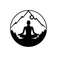 Meditation logo design black and white handdrawn illustration vector