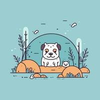 Cute kawaii bulldog cartoon doggy puppy illustration vector