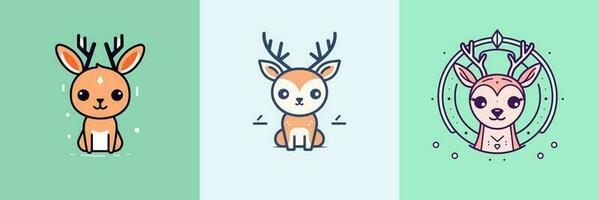 Cute Deer set collection kawaii cartoon illustration vector