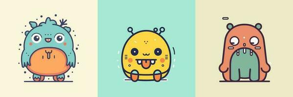 Cute mascot monster kawaii character cartoon illustration set collection vector