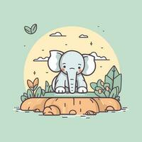A cute and kawaii elephant with big, round eyes and a playful expression, perfect for kids' designs and fun projects vector