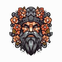 Viking warrior handdrawn logo design illustration vector