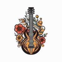 A guitar and flowers come together in this logo design, creating a harmonious and stylish image for a music or nature-inspired brand vector