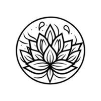 Lotus logo design black and white hand drawn illustration vector