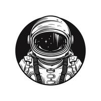 explorar el galaxia con esta dibujado a mano astronauta logo. un negrita y único diseño Perfecto para tu tema espacial marca vector