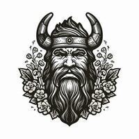 A fierce Viking warrior hand-drawn logo design, perfect for a sports team or brand wanting to convey strength and resilience vector