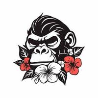 A fierce gorilla comes to life in this hand drawn logo design illustration, perfect for a strong and bold brand identity vector