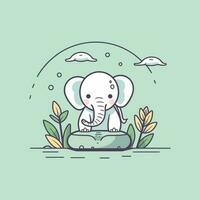 A cute and kawaii elephant with big, round eyes and a playful expression, perfect for kids' designs and fun projects vector