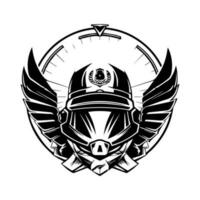 militar casco logo diseño es fuerte y atrevido, Perfecto para marcas ese querer a escaparate dureza y resiliencia. vector