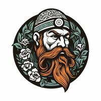 A fierce Viking warrior hand-drawn logo design, perfect for a sports team or brand wanting to convey strength and resilience vector