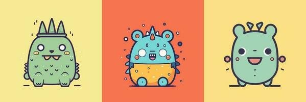 Cute mascot monster kawaii character cartoon illustration set collection vector