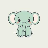A cute and kawaii elephant with big, round eyes and a playful expression, perfect for kids' designs and fun projects vector