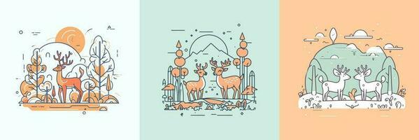 Cute Deer set collection kawaii cartoon illustration vector