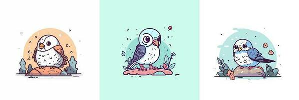 linda águila halcón pájaro conjunto colección kawaii dibujos animados ilustración vector