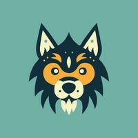 Cute wolf head flat design logo illustration vector