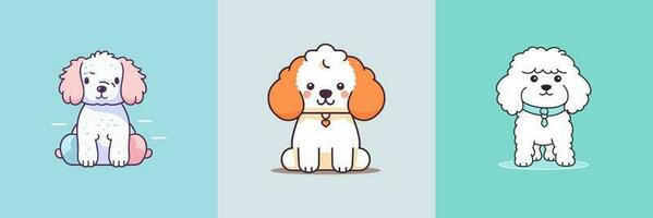linda perro kawaii dibujos animados perrito chibi ilustración conjunto colección vector