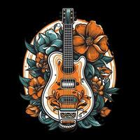 A guitar and flowers come together in this logo design, creating a harmonious and stylish image for a music or nature-inspired brand vector