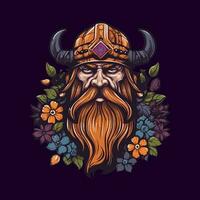 A fierce Viking warrior hand-drawn logo design, perfect for a sports team or brand wanting to convey strength and resilience vector