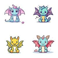 Cute baby dragon kawaii chibi cartoon set collection illustration vector