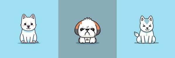 linda perro kawaii dibujos animados perrito chibi ilustración conjunto colección vector