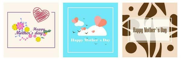 Mothers day. Set of vector illustrations. Abstract backgrounds, patterns, mother s day cards. Cover, poster, wallpaper. Minimalistic retro postcards.