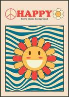 Vintage retro 70s bauhaus design poster vector covers. Summer, spring, happy, smile. Swiss style colorful geometric compositions, flyers, magazines, music albums.