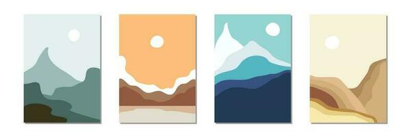 Trendy minimalist abstract landscape vector illustrations. Set of contemporary artistic posters. Minimalist vector.
