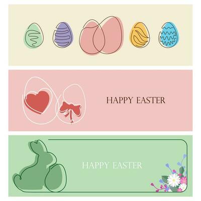 Happy Easter. Modern simple style. A set of vector Easter illustrations. Easter eggs, rabbit. Perfect for a poster, cover, or postcard.