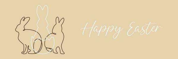 Happy Easter vector. Continuous one line drawing Easter bunny. Modern minimalist. Vector illustration banner, greeting card, header for website.