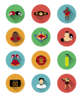 Illustration of circle boxing icons set with long shadow effect png
