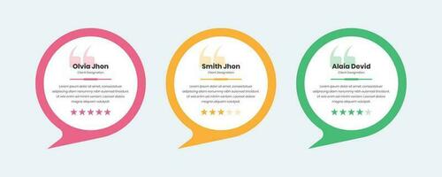 Minimalistic client feedback ui element with circular speech bubble shape and star rating vector