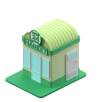 3D rendering of a isometric 24 hours shop building illustration png