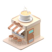 3D rendering of a isometric coffee shop building. Object on a transparent background. png