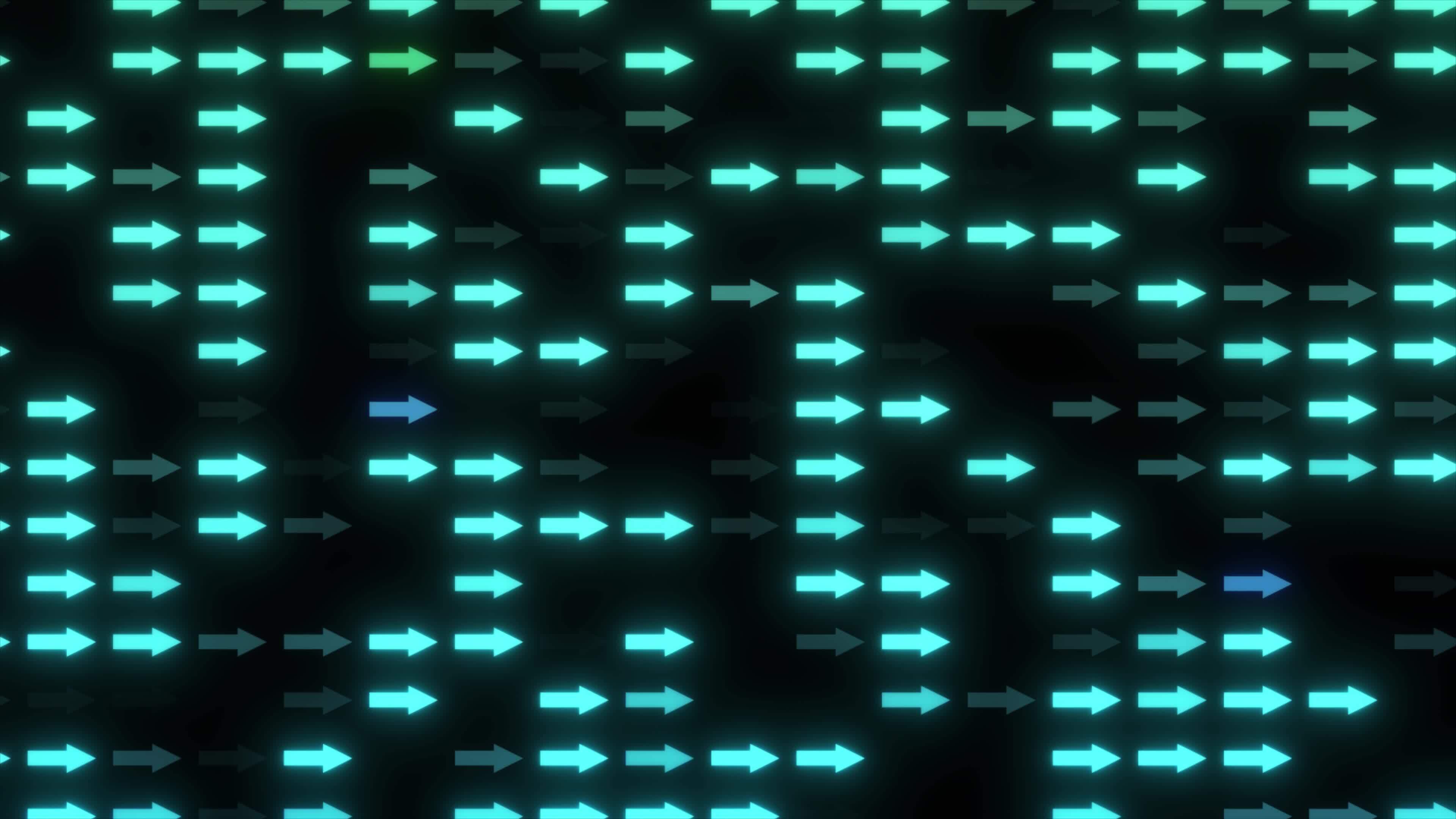 Glowing Neon Arrow Blinking On Black Background. Futuristic Neon Arrows