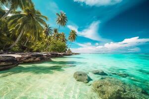 Beautiful tropical island in turquoise ocean. illustration photo