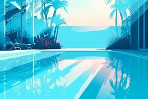 Empty swimming pool in tropical resort in summer background. illustration photo