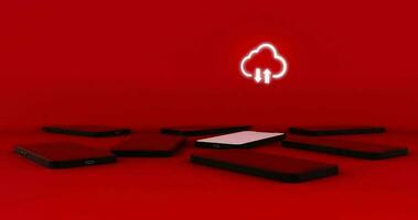 Móvel telefone e nuvem ícone. nuvem base de dados conceito. 3d ilustração. movimento video