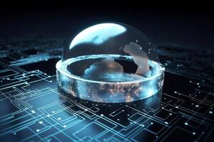 Cloud computing Data Base Technology concept with glowing holographic structures. illustration photo
