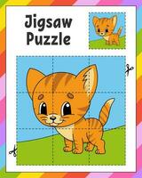 Puzzle game for kids. Jigsaw pieces. Color worksheet. Activity page. cartoon style. Vector illustration.