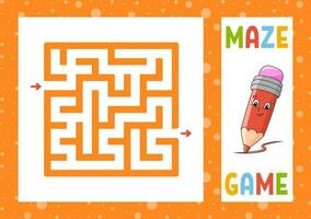 Square maze. Game for kids. Puzzle for children. Happy character. Labyrinth conundrum. Find the right path. Vector illustration.