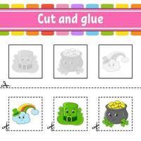 Cut and glue. Game for kids. Education developing worksheet. Color activity page. cartoon character. St. Patrick's day. vector