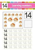 Trace and write numbers. Handwriting practice. Learning numbers for kids. Education developing worksheet. Activity page. Vector illustration.