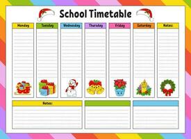 School schedule. Timetable for schoolboys. Empty template. Weekly planer with notes. cartoon character. Vector illustration.