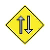 Traffic sign two way in pixel art vector